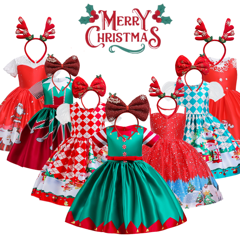 Nnjxd ชุดเดรส ลายการ์ตูนซานตาคลอส เกล็ดหิมะ คริสต์มาส น่ารัก สําหรับเด็กผู้หญิง
