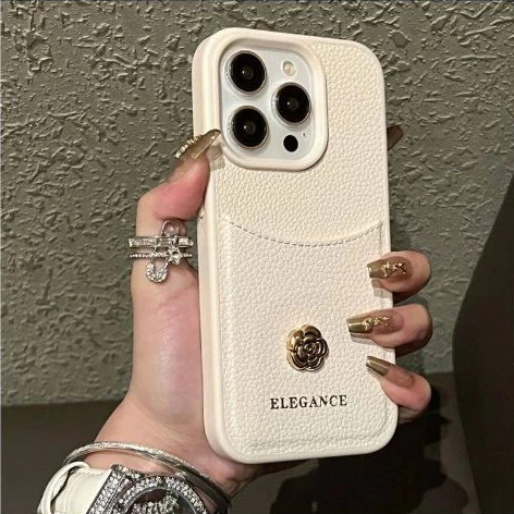 หรูหรา Camellia ดอกไม้ PU หนังผู้ถือบัตรกระเป๋าเคสโทรศัพท์สําหรับ iPhone 17Promax 16 15 Pro Max 12 13 14 Promax Plus กระเป๋าสตางค์ฝาครอบกันกระแทกผู้หญิงสาวปลอก