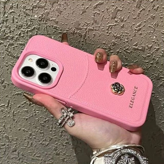 หรูหรา Camellia ดอกไม้ PU หนังผู้ถือบัตรกระเป๋าเคสโทรศัพท์สําหรับ iPhone 17Promax 16 15 Pro Max 12 13 14 Promax Plus กระเป๋าสตางค์ฝาครอบกันกระแทกผู้หญิงสาวปลอก