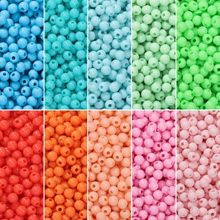 St.kunkka 300 ชิ้น 4mm อะคริลิครอบลูกปัดสีทึบ Spacer ลูกปัดหลวมเหมาะสําหรับเครื่องประดับทํา DIY สร้อยข้อมืออุปกรณ์เสริมต่างหู