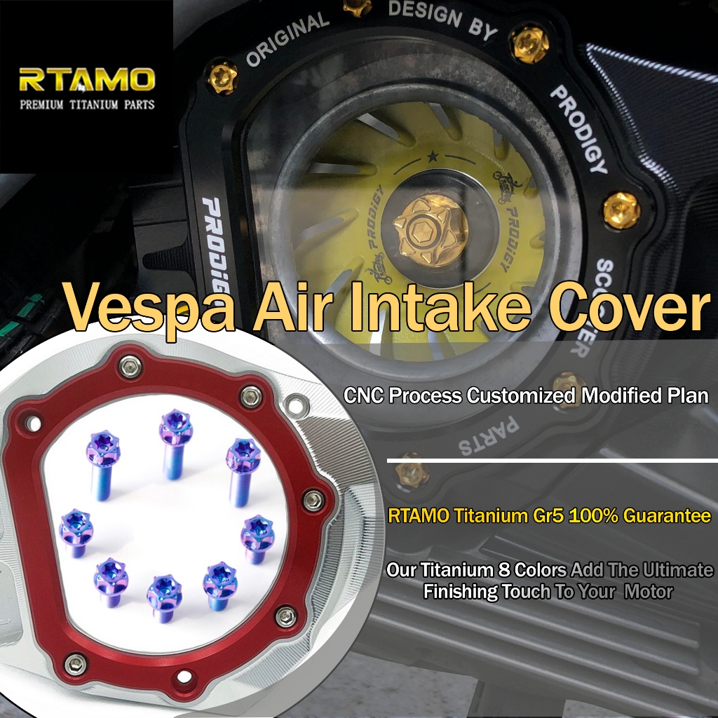 RTAMO ไทเทเนียม Gr5 Vespa150 GTS300 ฝาครอบช่องอากาศเข้า PRODIGY Air Intake Cover Nut