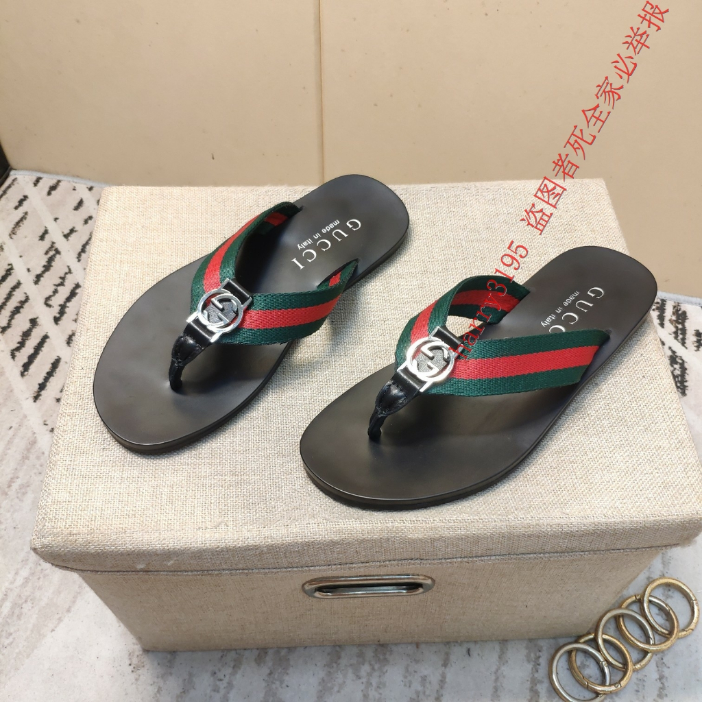 New_gucci รองเท้าแตะหนังผู้ชายทองรองเท้าชายหาดขนาด 38-46 MF323