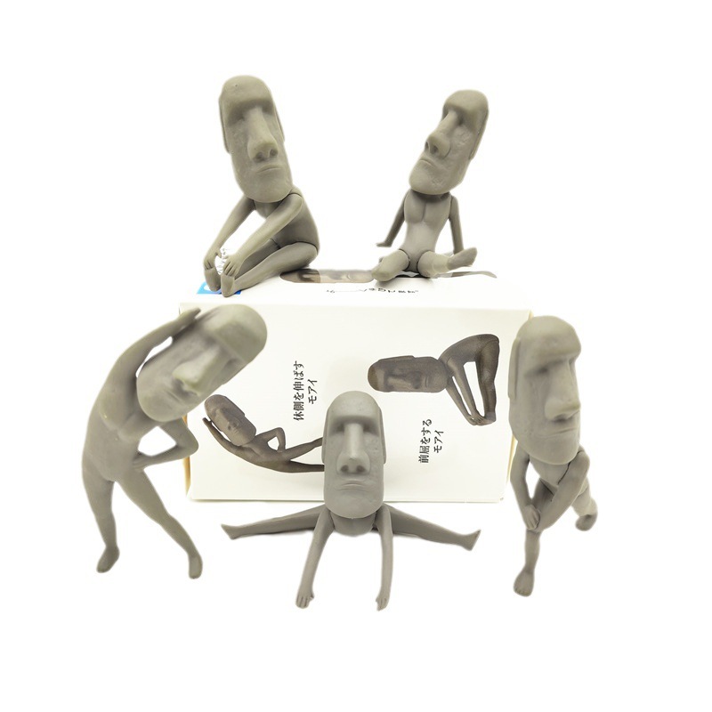 โมเดลฟิกเกอร์ PVC รูปปั้นหินยักษ์ Republic of Chile Moai Easter Island Giant Stone ขนาด 5-6 ซม. ของเล่นสําหรับเด็ก 5 ชิ้น ต่อชุด