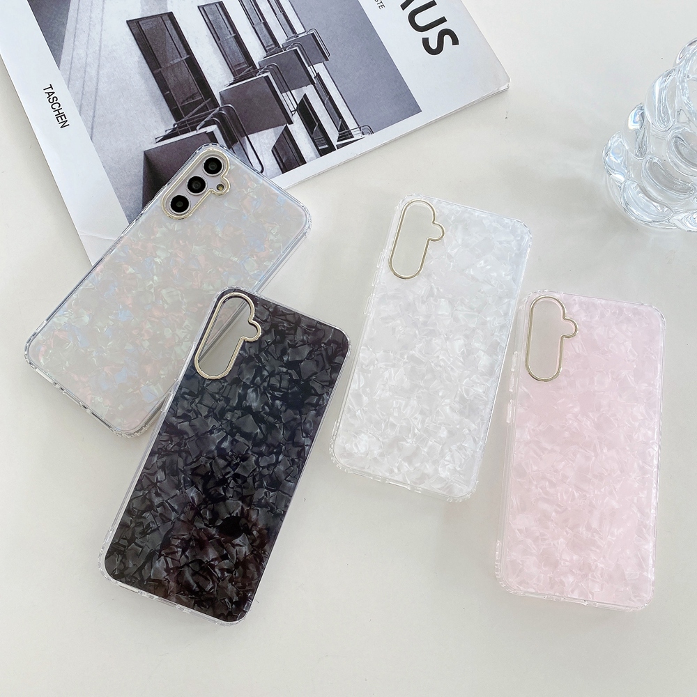 Conch Shell รูปแบบเคสโทรศัพท์สําหรับ Samsung Galaxy A16 A06 A15 A25 A55 A35 A54 A34 A14 A53 A52 A52s A24 ชุบทองกล้องกรอบปกแข็ง