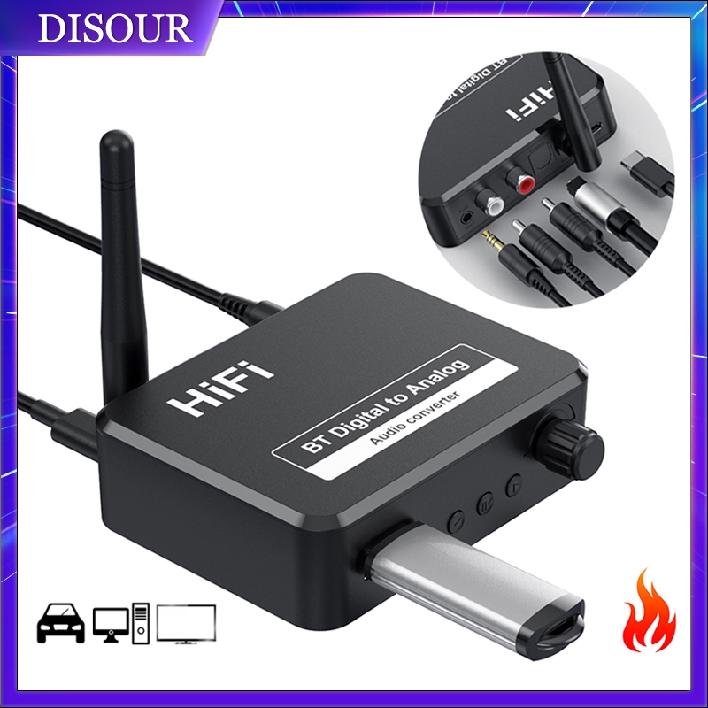 อะแดปเตอร์รับสัญญาณเสียงดิจิทัล DAC และบลูทูธ 5.1 พร้อมไฟเบอร์ออปติก AUX RCA USB แจ็คสเตอริโอไร้สาย 3.5 มม.
