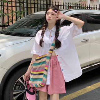 Rommers เสื้อเบลาส์ แขนสั้น ทรงหลวม หลากสี เหมาะกับฤดูร้อน สําหรับผู้หญิง