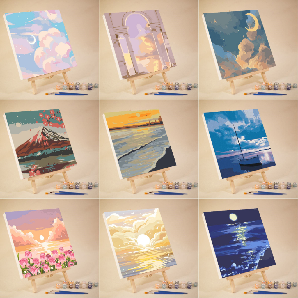 【ORFON】 20*20cm with frame /ระบายสีตามตัวเลข/ภาพวาดภูมิทัศน์/ระบายสีตามตัวเลขขึงเฟรม/ผ่อนคลายความเครียด/ของขวัญ/ภาพวาดตกแต่งห้องนั่งเล่น