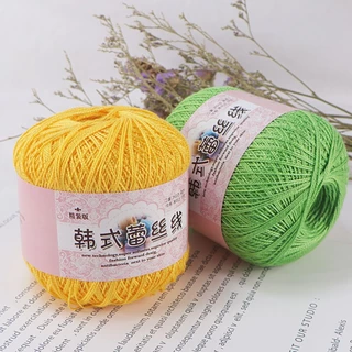 ด้ายลูกไม้ 2ply DIY ลูกไม้เส้นด้ายโครเชต์เส้นด้ายผ้าฝ้าย ไหมพรมถัก ไหมถักแผ่นเฟรมสีเหลือง
