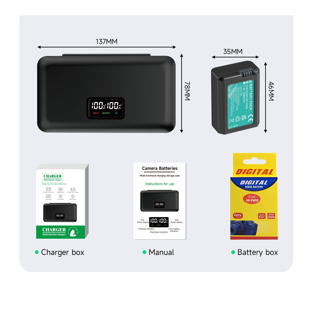 Palo ที่ชาร์จแบตเตอรี่กล้อง NP-FW50 สําหรับ Sony A6400 A6300 A6100 A6000 A7 A7R A7S || ZV-E10