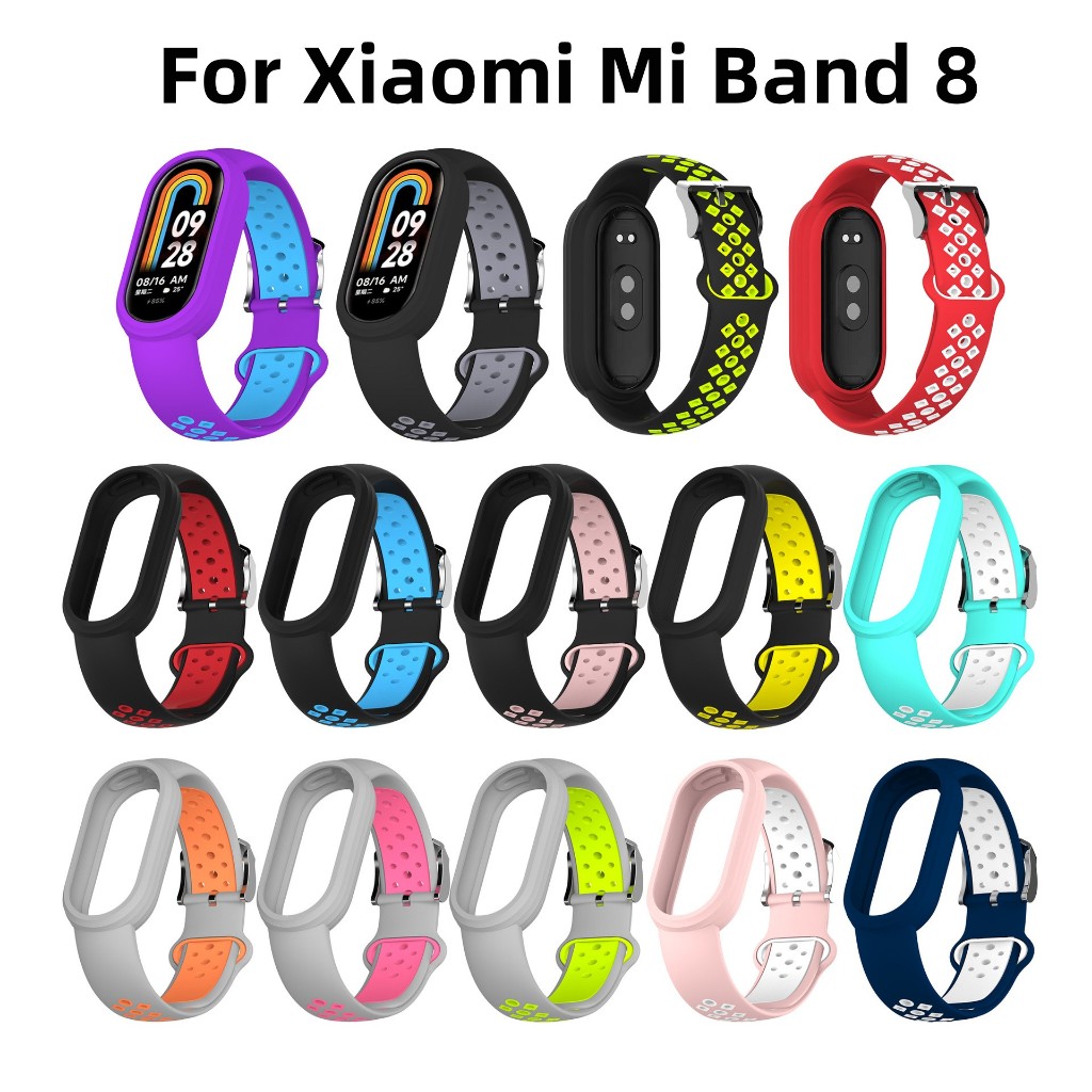 สายระบายอากาศ สําหรับ Xiaomi Mi Band 8 7 6 5 Mi Band8 MiBand6 สายรัดข้อมือซิลิโคน กีฬา สองสี สร้อยข้อมือสมาร์ทวอทช์ อุปกรณ์เสริม