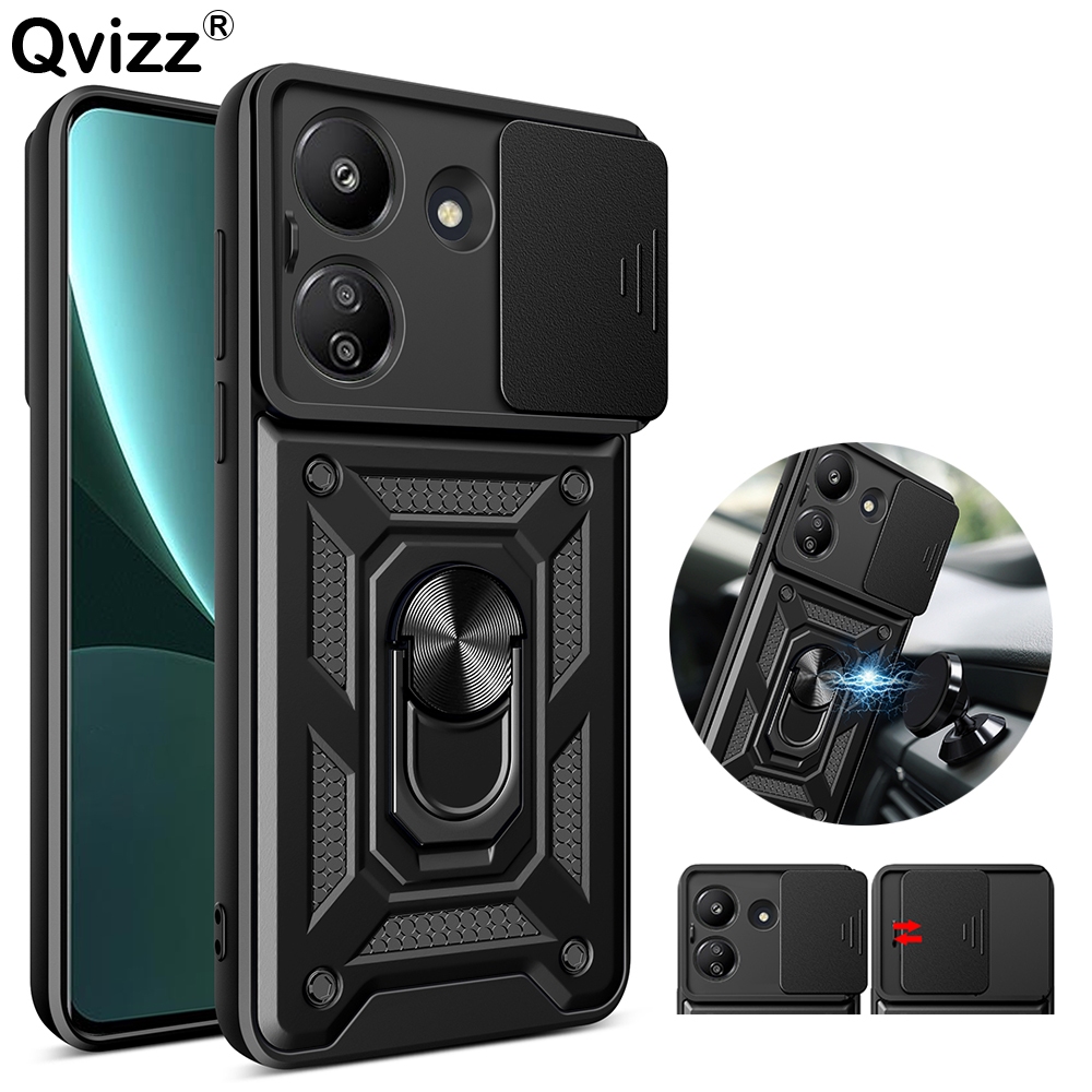 ปลอกสําหรับ Xiaomi Redmi 13C 13 C 23100RN82L 23106RN0DA เคสโทรศัพท์สไลด์กล้องกันกระแทกหรูหรารถผู้ถือ