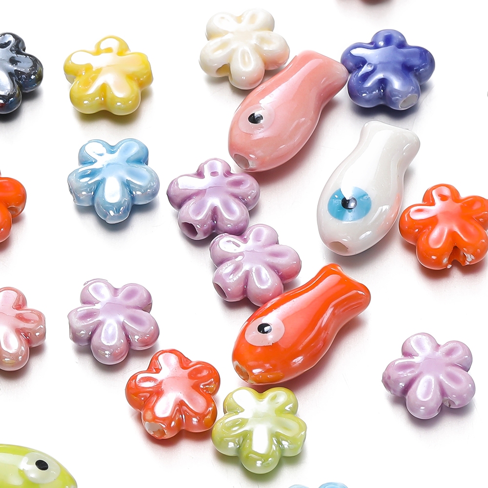 St.kunkka ลูกปัดเซรามิกปลาสามมิติสุ่มลูกปัดเซรามิกผสมสําหรับการออกแบบเครื่องประดับลูกปัด DIY