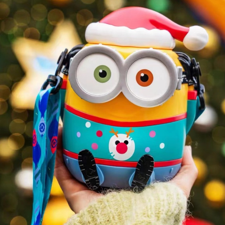 2023 Beijing Universal Studios Christmas Minions ถ้วยน้ํา, ถังขนมขบเคี้ยวคริสต์มาสบ๊อบ