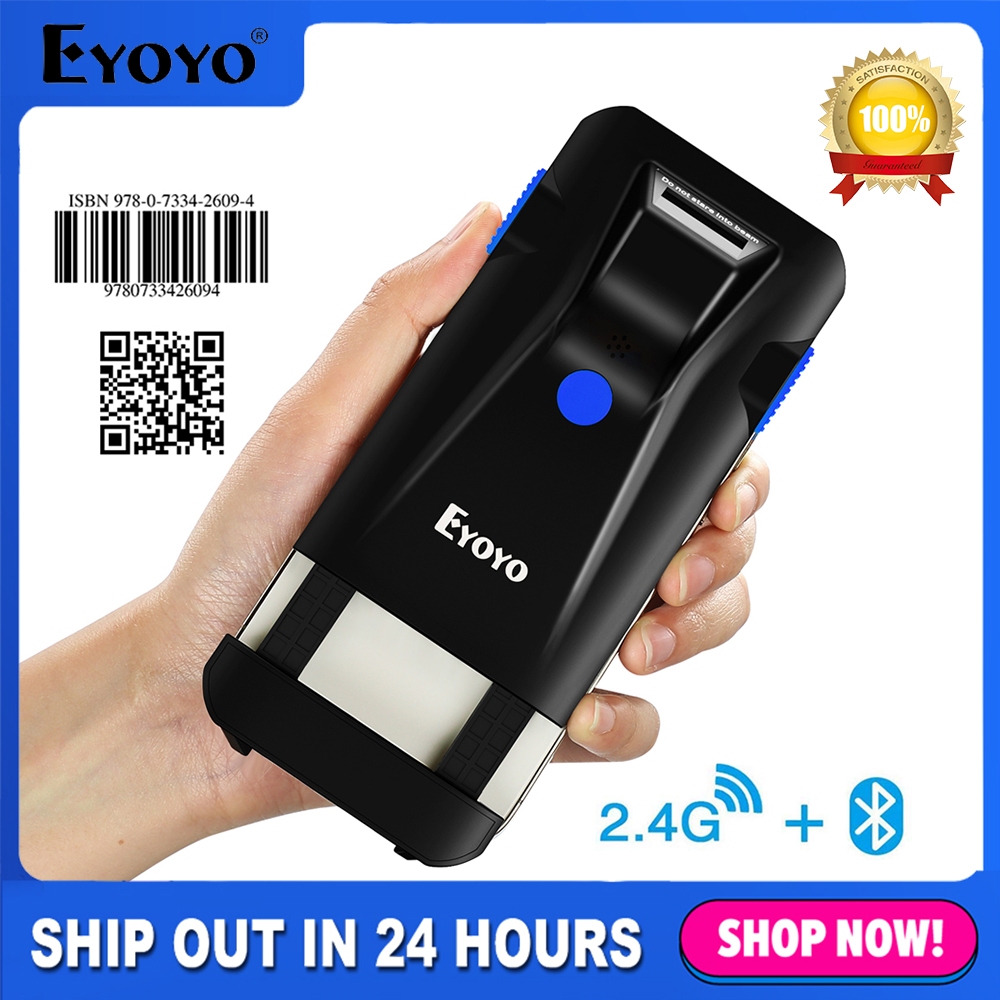 Eyoyo เครื่องสแกนบาร์โค้ดบลูทูธไร้สาย 2D พร้อมคลิปด้านหลังโทรศัพท์ เครื่องอ่านบาร์โค้ด ชาร์จได้ สําห