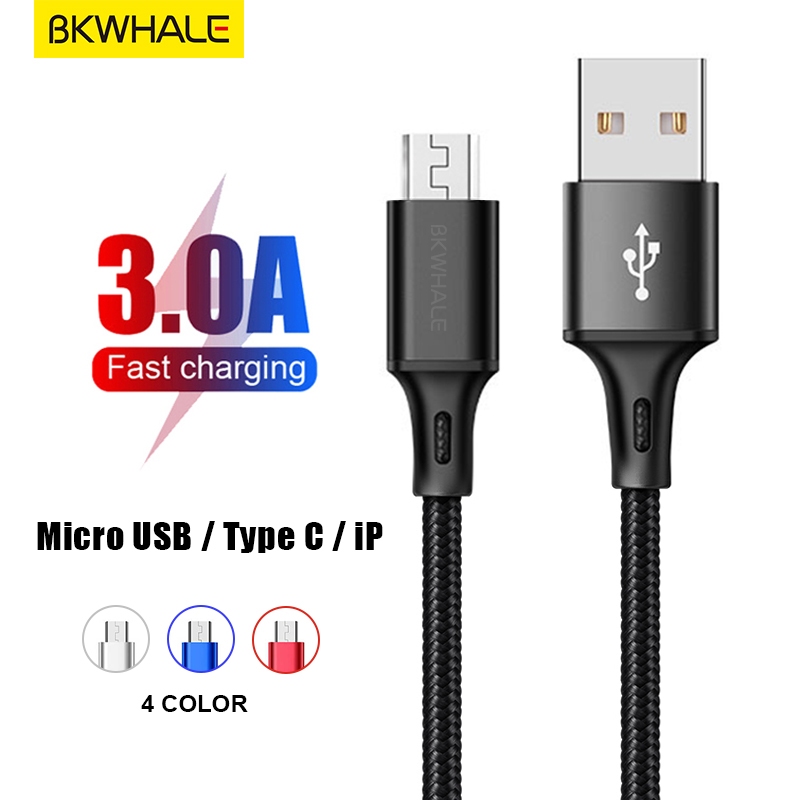Bkwhale 3A Micro Usb Type C สายชาร์จไนล่อนสายชาร์จมือถือสําหรับ Android