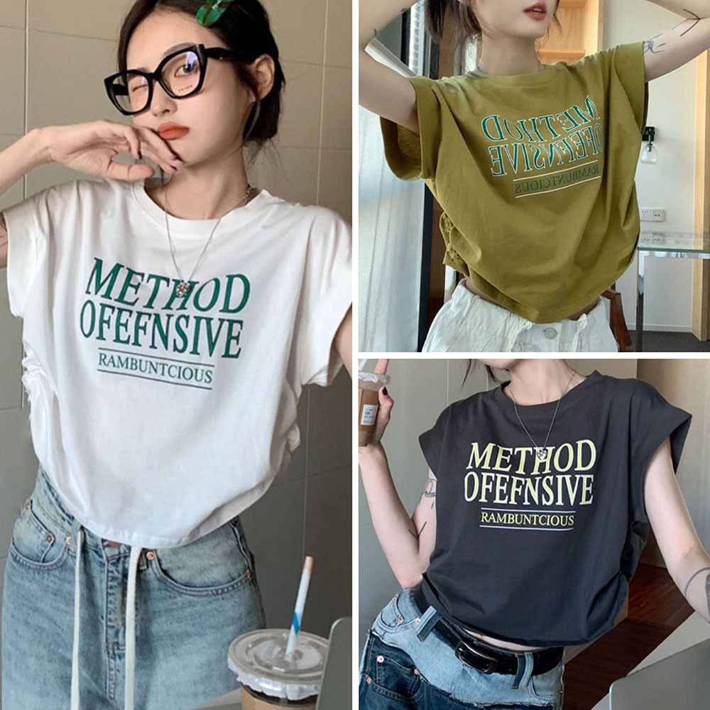 Hotgirl พร้อมส่งจากกทม เสื้อยืดแฟชั่นแขนสั้นคอกลมผู้หญิงเสื้อยืดสไตล์เกาหลี เทรนด์ย้อนยุค หลวมและเรียบง่าย