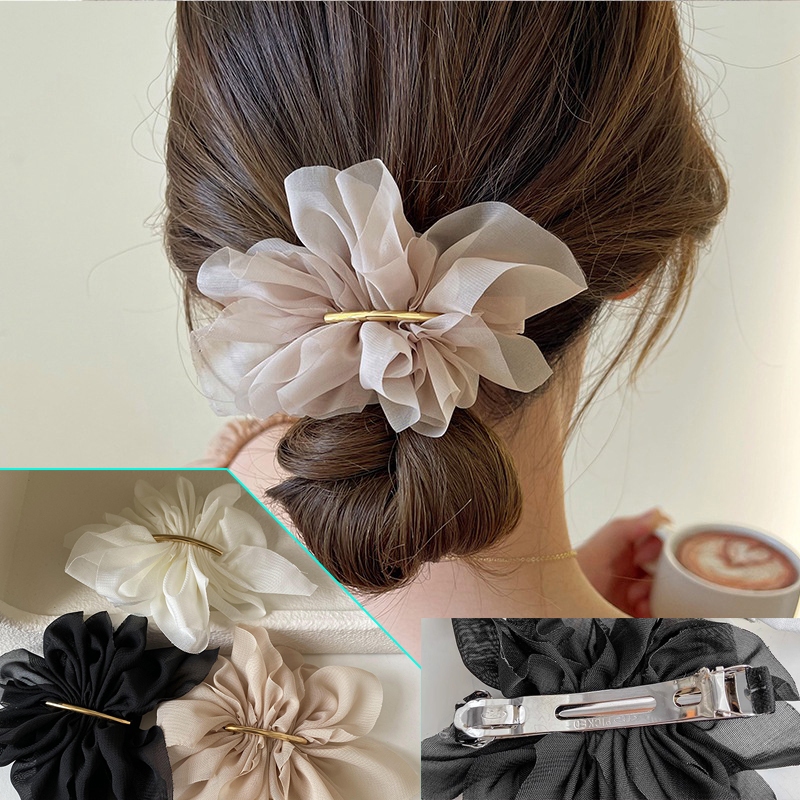 เกาหลีชีฟองดอกไม ้ Hairpin หญิงกลับหัวผมหางม ้ าคลิป Headdress High-end คลิปฤดูใบไม ้ ผลิ