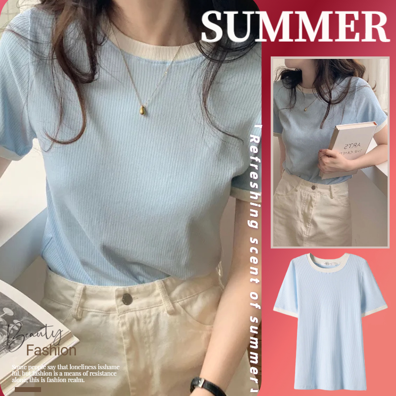 NZN ใหม่ เสื้อยืดลําลองแขนสั้นคอกลมติดตั้งสียอดนิยมแฟชั่นเกาหลีสําหรับผู้หญิง