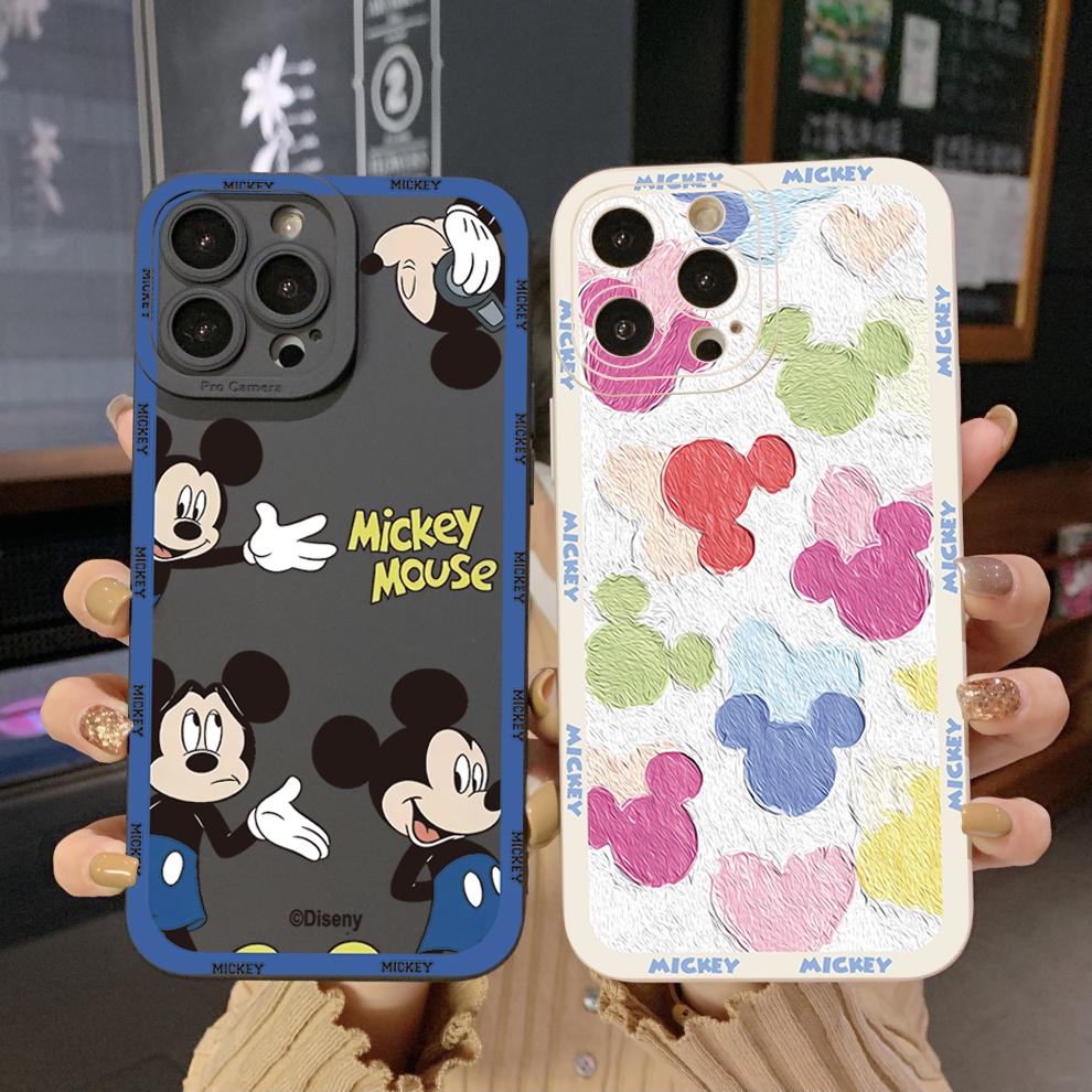 สําหรับ OPPO Reno11 Reno12 F Reno7 4G Reno6 Reno8 Z 5G Reno5 F Reno4 น่ารักมิกกี้เมาส์เคสโทรศัพท์ Anti Drop Cover