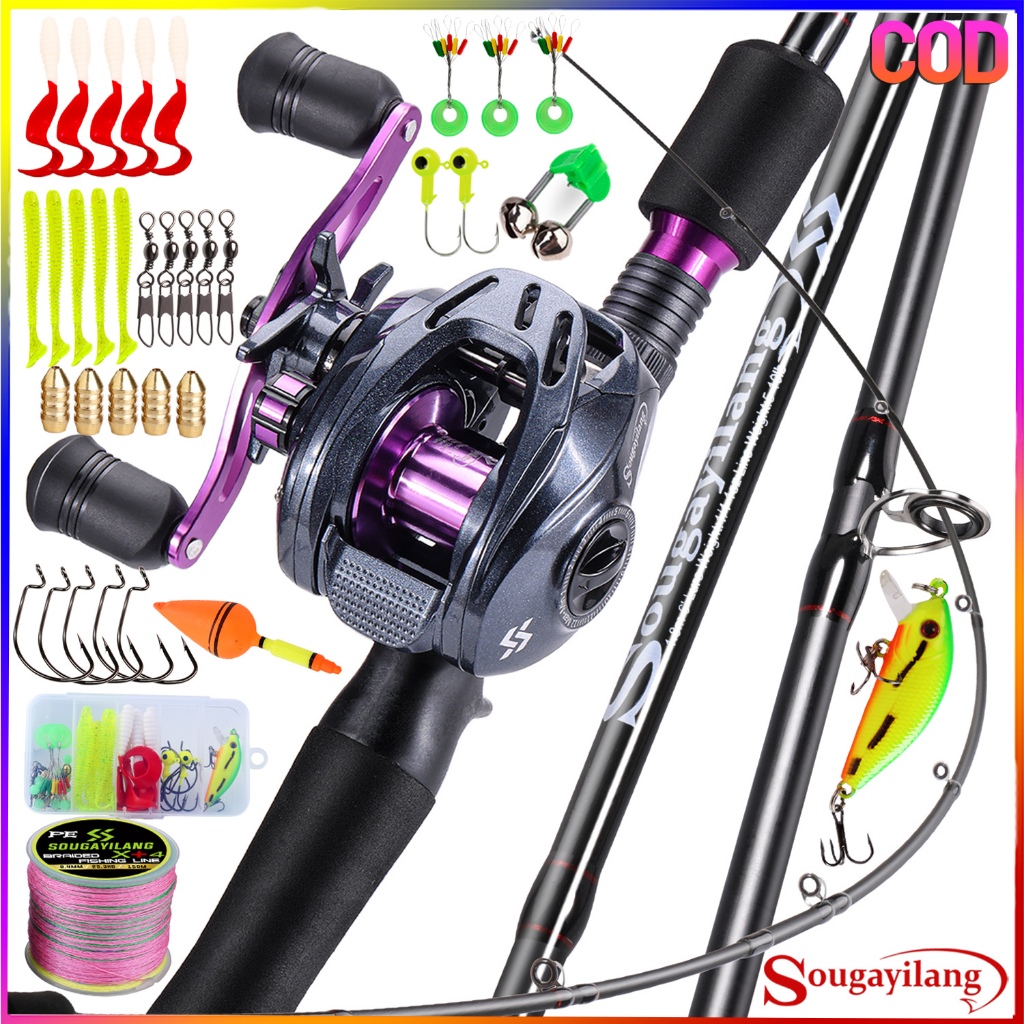 Sougayilang ชุดตกปลา 1.8 ม. / 2.1 ม. 2 ส่วน คันเบ็ดคาร์บอนไฟเบอร์สูง 8 + 1BB รอกตกปลา เต็มชุด พร้อมเหยื่อตกปลา ตะขอเหยื่อ น้ําจืด / น้ําเค็ม