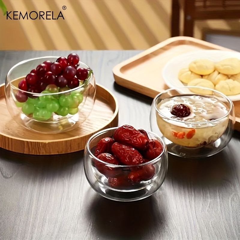 KEMORELA ชามแก้วสองชั้น ทนความร้อน ของใช้บนโต๊ะอาหาร สําหรับใส่ไอศกรีม โยเกิร์ต สลัด