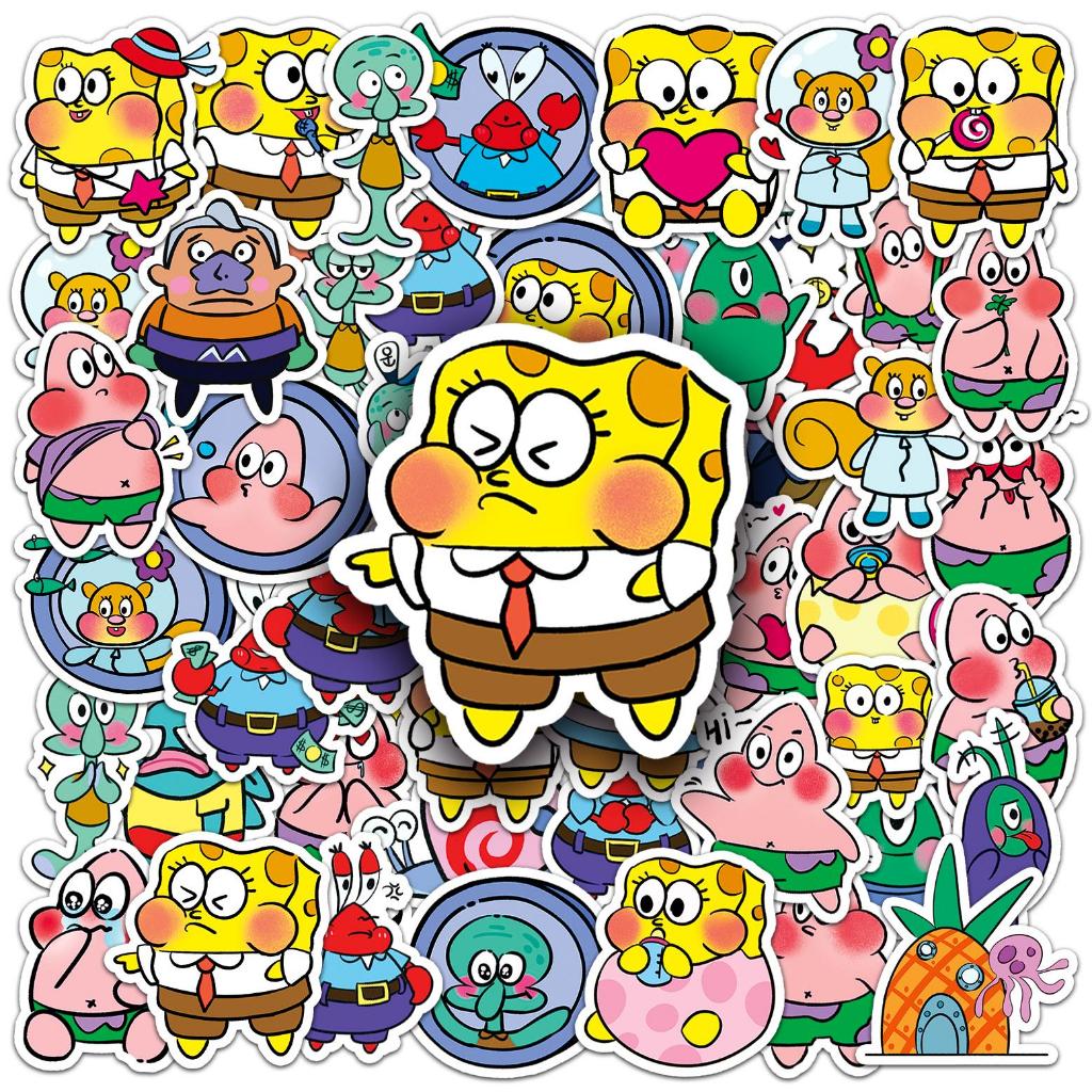 51/10 ชิ้นตลก Q Spongebob แฟชั่นสติกเกอร์กันน้ําสําหรับโทรศัพท์แล็ปท็อปสเก็ตบอร์ด Creative Graffiti รถมอเตอร์สติกเกอร์