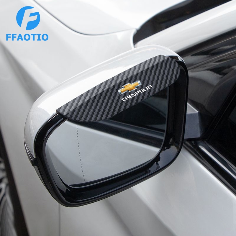 FFAOTIO 2 ชิ้น คาร์บอนไฟเบอร์ คิ้วกันฝนกระจกมองข้างรถยนต์ สำหรับ Chevrolet Sonic Cruze Optra Colorado Trailblazer