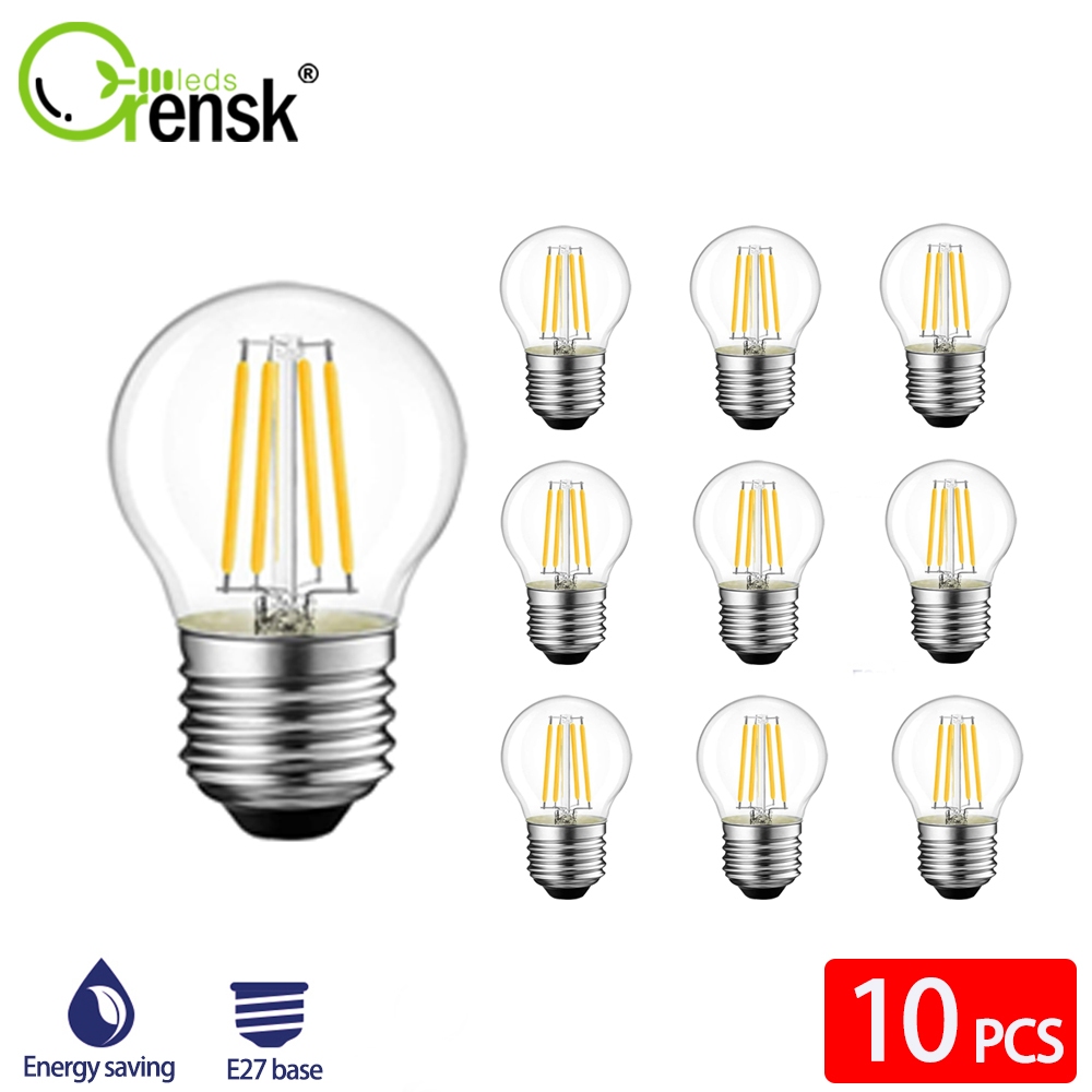 หลอดไฟ E27 G45 LED 2700K หรี่แสงได้ สีขาวอบอุ่น สไตล์โบราณ สําหรับบ้าน 10 ชิ้น