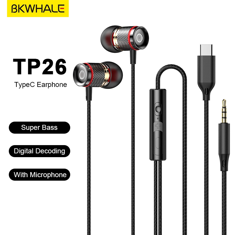Bkwhale ของแท้ TP26 หูฟังเกมมิ่ง แบบมีสาย Type C 3.5 มม. พร้อมไมโครโฟน สําหรับ samsung oppo