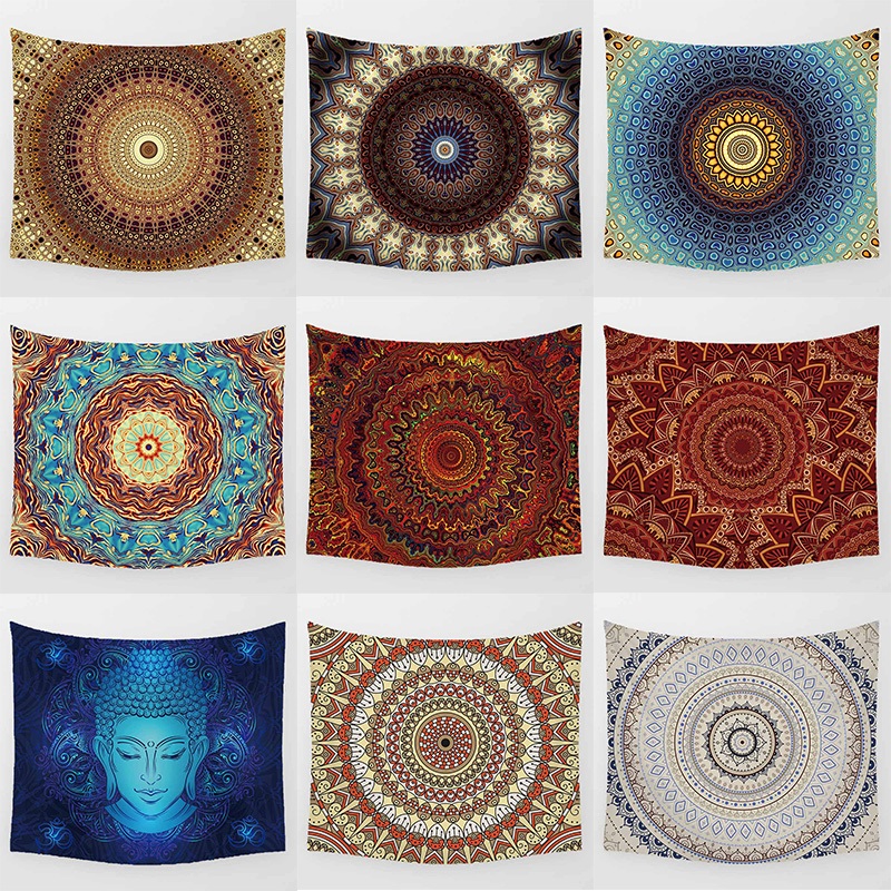 พรมแขวนผนัง ทรงสี่เหลี่ยมผืนผ้า ขนาดเล็ก ลาย Mandala และพระพุทธรูป HD สําหรับตกแต่งบ้าน