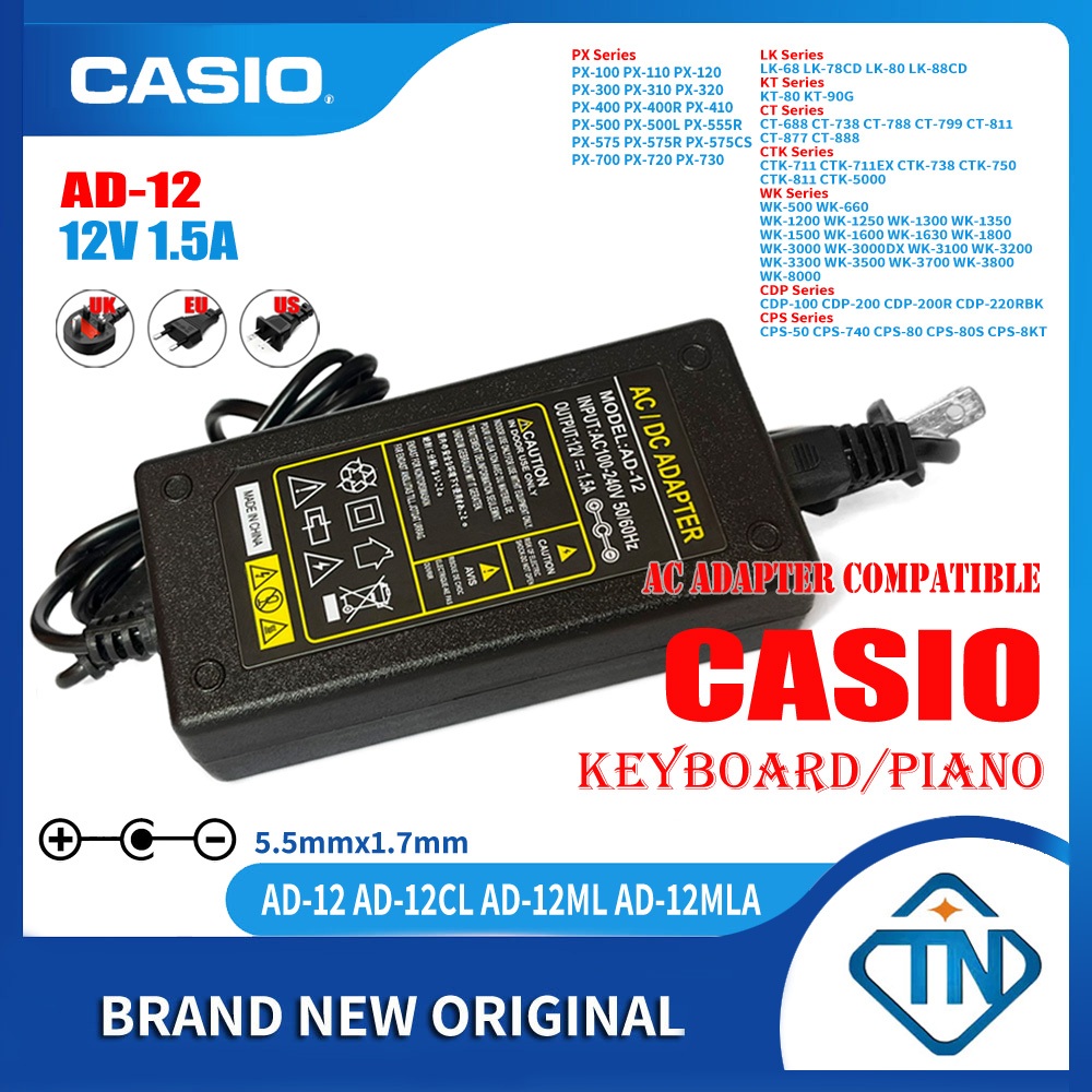 12V 1.5A AD-12 อะแดปเตอร์ AC สําหรับ Casio PX-400 400R PX-410 410R PX-500 500L PX-555 555R PX-800 WK