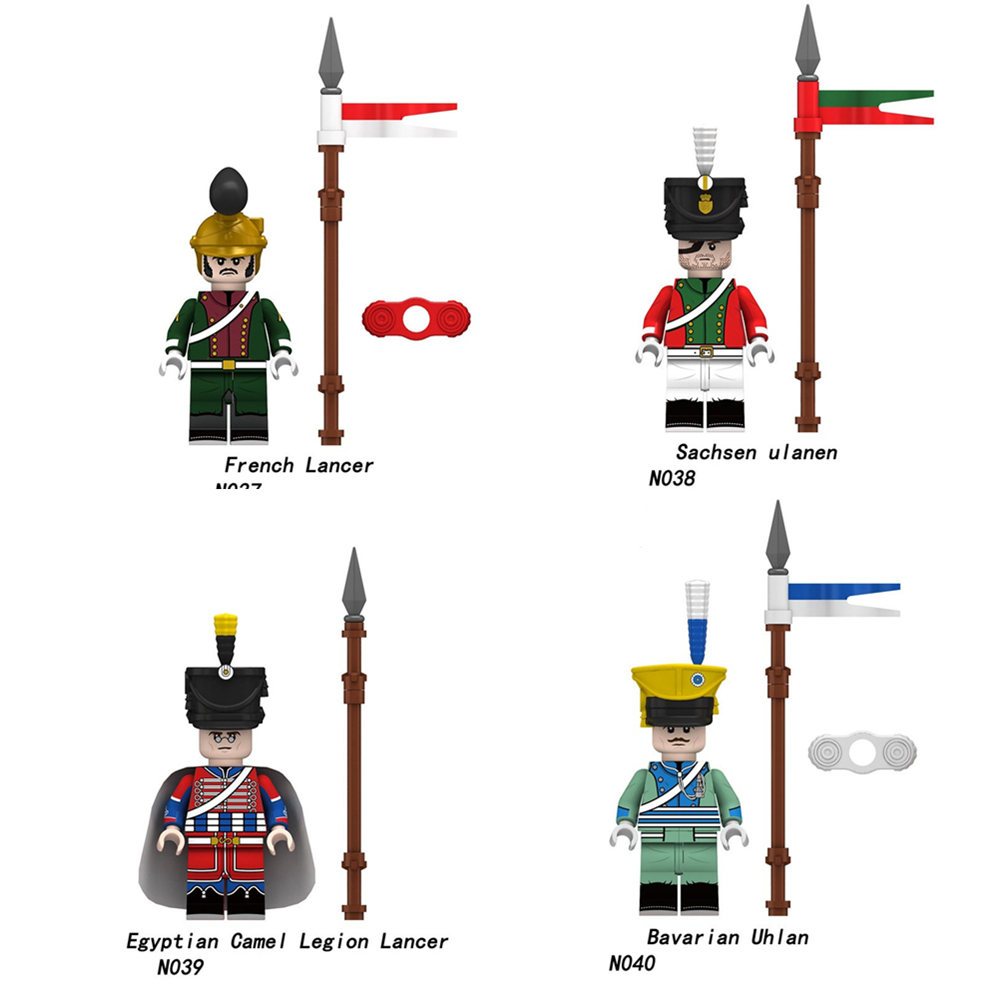 ของเล่นบล็อกตัวต่อฟิกเกอร์ Napoleon Total War Builidng Bricks French Lancer Bavarian Uhlan N037-040