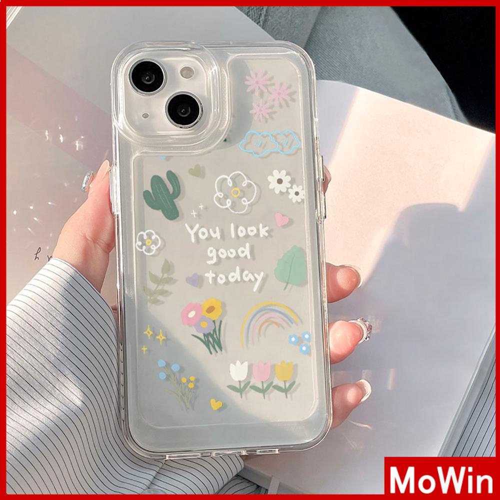 Mowin - เข้ากันได้สำหรับ เคสไอโฟน11 iphone 11 15 Pro Max TPU ปุ่มโลหะสีรุ้งโปร่งใสเข้ากันได้กับ 14 pro max 13 12 XR XS 7plus 8
