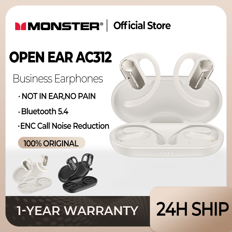 Monster AC312/MH22189 หูฟังบลูทูธ ENC ลดเสียงรบกวน ระดับไฮเอนด์ OWS พร้อมไมโครโฟน กันน้ํา สเตอริโอ Bluetooth5.4 หูฟังไร้สาย Open Ear หูฟัง HiFi หูฟังพร้อม ไมโครโฟน หูฟังบลูทูธเกี่ยวหู