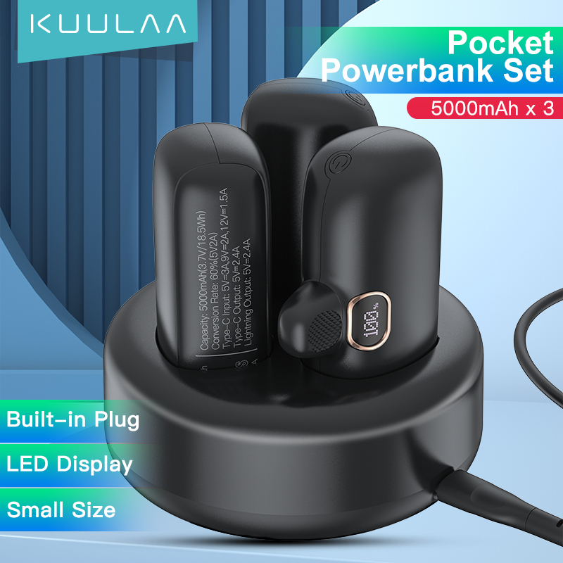 (local stock）Kuulaa ชุดพาวเวอร์แบงค์ 20W 5000mAh 2 Lightning 1 type-C 3 แบตในตัว 3 ชุด สําหรับร้านอา
