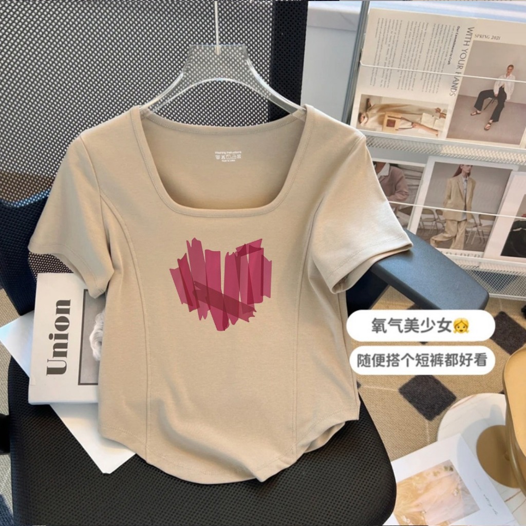 เสื้อยืดแขนสั้น คอสี่เหลี่ยม เปิดไหล่ แฟชั่นฤดูร้อน สําหรับผู้หญิง