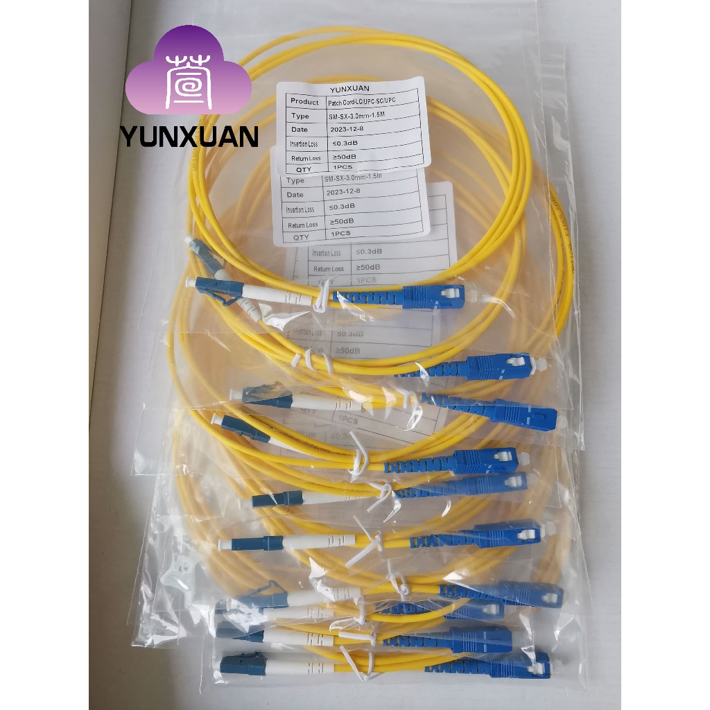 สายเคเบิลไฟเบอร์ LC-SC 3.0 มม. Simplex 9/125 SM 1.5 ม. 10 ชิ้น