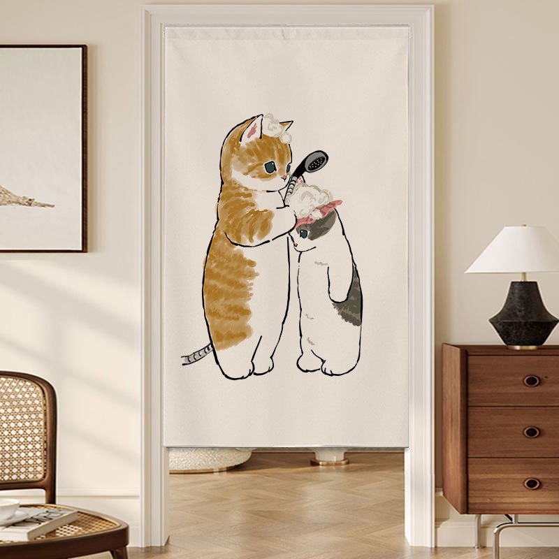 แนะนำ ผ้าม่าน ผ้าม่านประตู ลายแมวน่ารัก ไม่ต้องเจาะรู สไตล์เวลโคร ราคาพิเศษ มีเก็บเงินปลายทาง