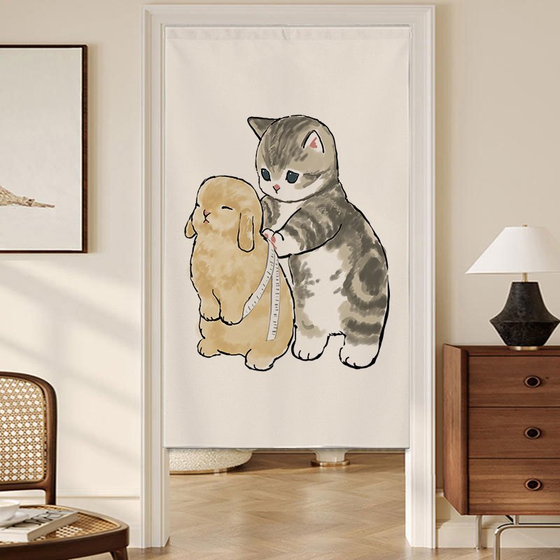 แนะนำ ผ้าม่าน ผ้าม่านประตู ลายแมวน่ารัก ไม่ต้องเจาะรู สไตล์เวลโคร ราคาพิเศษ มีเก็บเงินปลายทาง