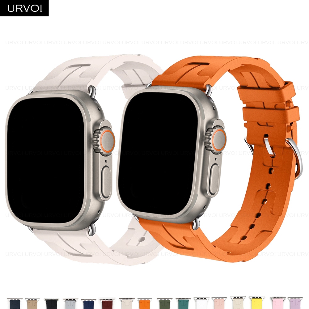Urvoi สาย Kilim สําหรับ Apple Watch Series 9 8 7 6 SE5432 ยาง motif Single Tour กีฬาซิลิโคนสําหรับ iWatch pin buckle