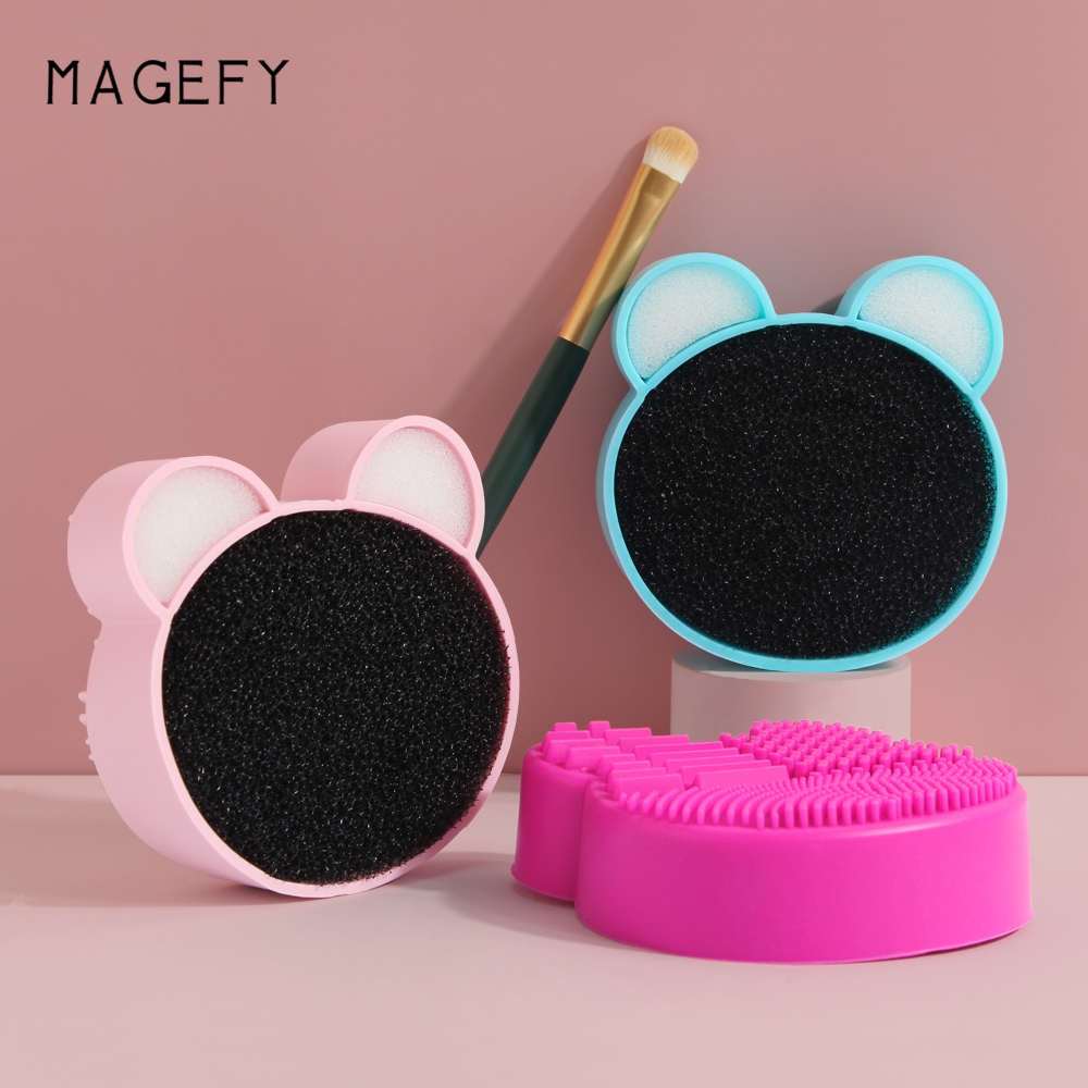 MAGEFY กล่องทำความสะอาดเครื่องสำอางแบบยาง ทำความสะอาดง่าย กันฝุ่น ที่ล้างแปรงแต่งหน้า 5967