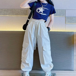 honeywears⚡️พร้อมส่ง⚡️ชุดเซ็ทเท่ๆเด็กผู้หญิง สไตล์ใหม่ เสื้อแขนสั้นพร้อมกางเกงขายาว เต้นรํา แฟชั่น 2ชิ้น