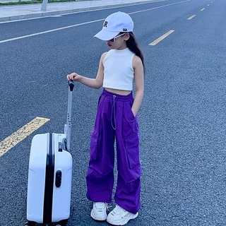 honeywears⚡️พร้อมส่ง⚡️กางเกงเด็กผู้หญิง ขากว้าง เอวยางยืด สไตล์เกาหลี ทรงหลวม แฟชั่นฤดูร้อน สีสดใส