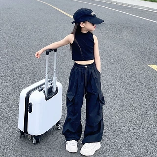honeywears⚡️พร้อมส่ง⚡️กางเกงเด็กผู้หญิง ขากว้าง เอวยางยืด สไตล์เกาหลี ทรงหลวม แฟชั่นฤดูร้อน สีสดใส