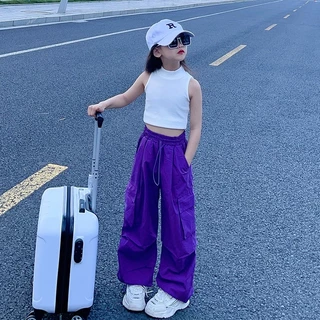 honeywears⚡️พร้อมส่ง⚡️กางเกงเด็กผู้หญิง ขากว้าง เอวยางยืด สไตล์เกาหลี ทรงหลวม แฟชั่นฤดูร้อน สีสดใส
