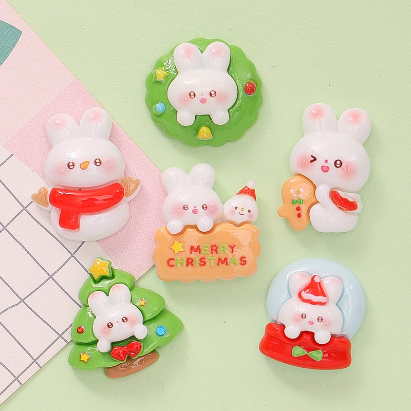 10 แพ็ค แบรนด์ใหม่ การ์ตูนน่ารัก คริสต์มาส กระต่าย แบน ด้านหลัง เรซิน สมุดภาพ DIY เครื่องประดับ งานฝีมือ ตกแต่ง อุปกรณ์เสริม