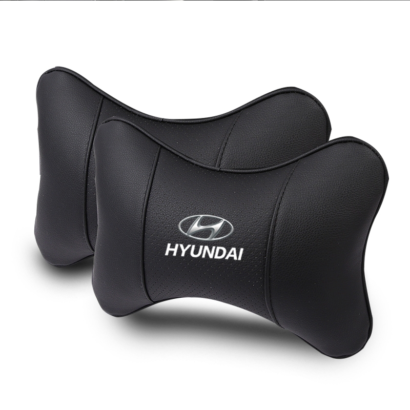 2PCS Breathable หนัง Headrest หมอนรองคอรถหัวคอหมอนสําหรับ Hyundai i30 Creta Tucson ix35 Solaris Elan