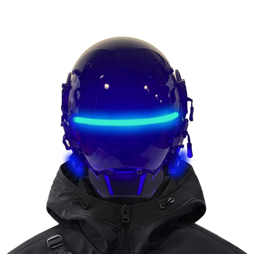 หน้ากาก Cyberpunk สำหรับผู้ใหญ่ หน้ากากคอสเพลย์ฮาโลวีน ของขวัญปาร์ตี้ ไฟ LED หมวกกันน็อกสำหรับผู้ชาย