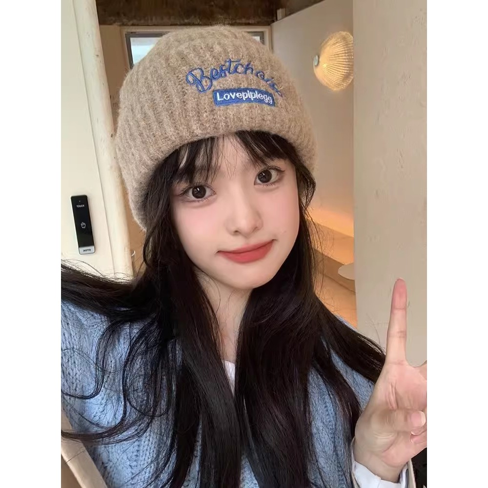 หมวกถัก ปักลาย สไตล์เกาหลี แฟชั่นฤดูใบไม้ร่วง และฤดูหนาว สําหรับผู้หญิง และนักเรียน