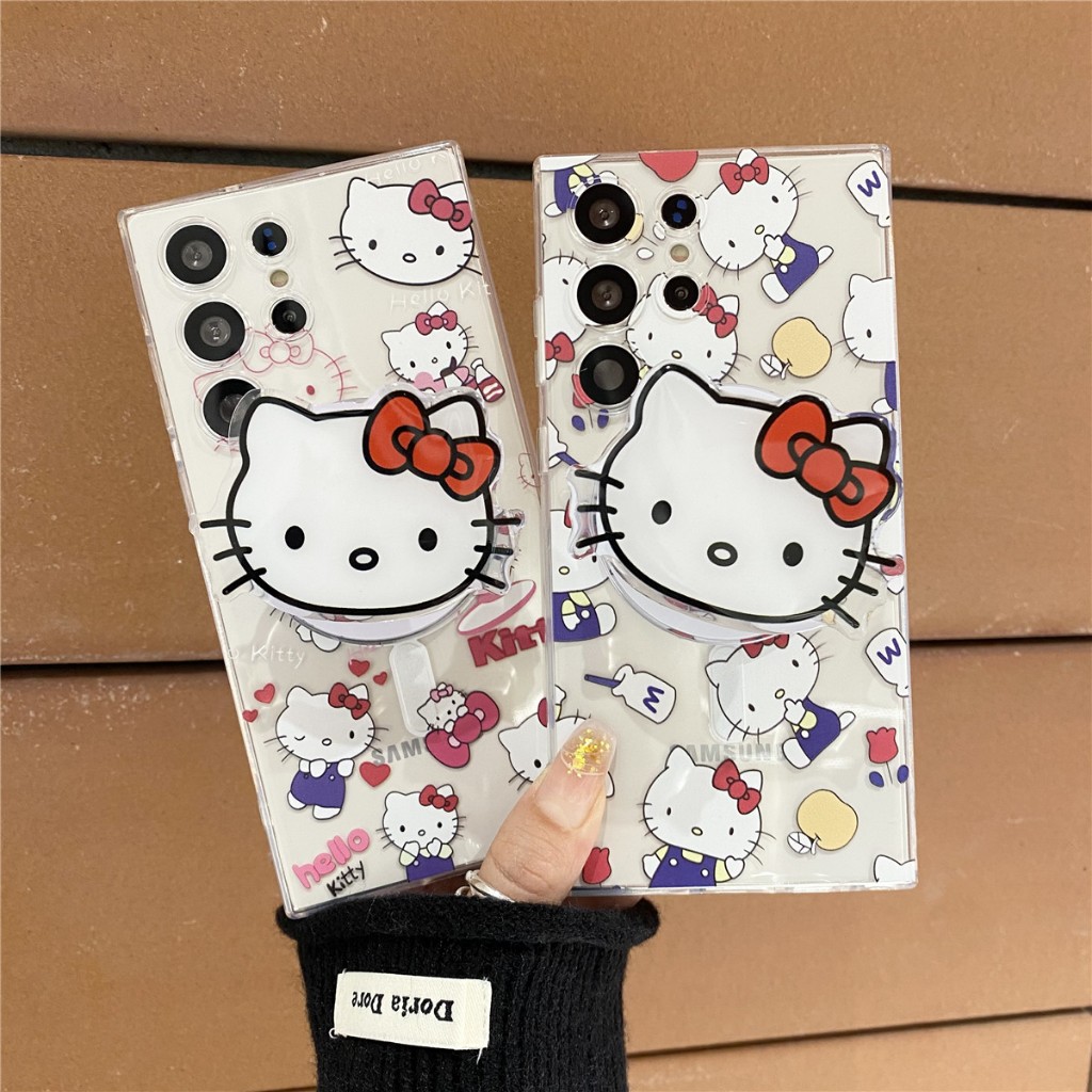 การ์ตูน Hello Kitty Magnetic วงเล็บ ซองโทรศัพท์ Samsung Galaxy S24 Ultra S24 Plus S24 S23 Ultra S23 Plus S23 S22 Ultra S22 Plus S22 S21Ultra S21+ S21 Note10Plus Note20 Note20Ultra Case เคสโทรศัพท์ใหม่ ความโปร่งใส TPU ป้องกันการตก เคสมือถือซัมซุง